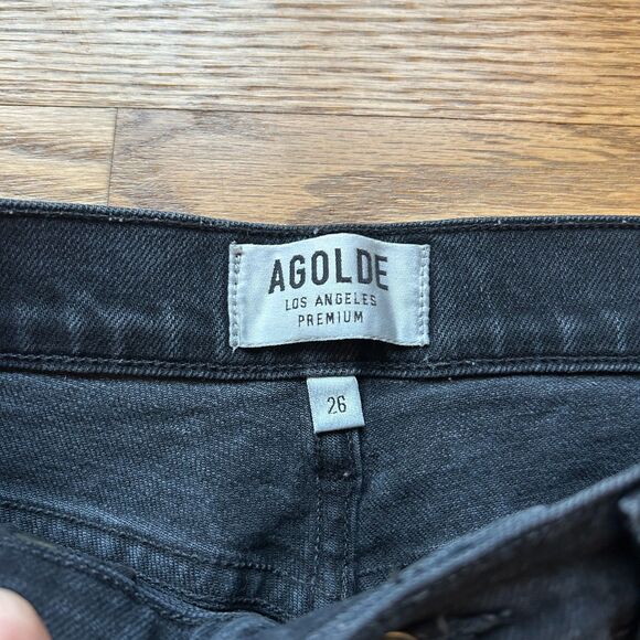 AGOLDE NICO HIGH RISE BUTTON FLY SLIM BLACK DENIM JEANS SZ 26 - Picture 6 of 6